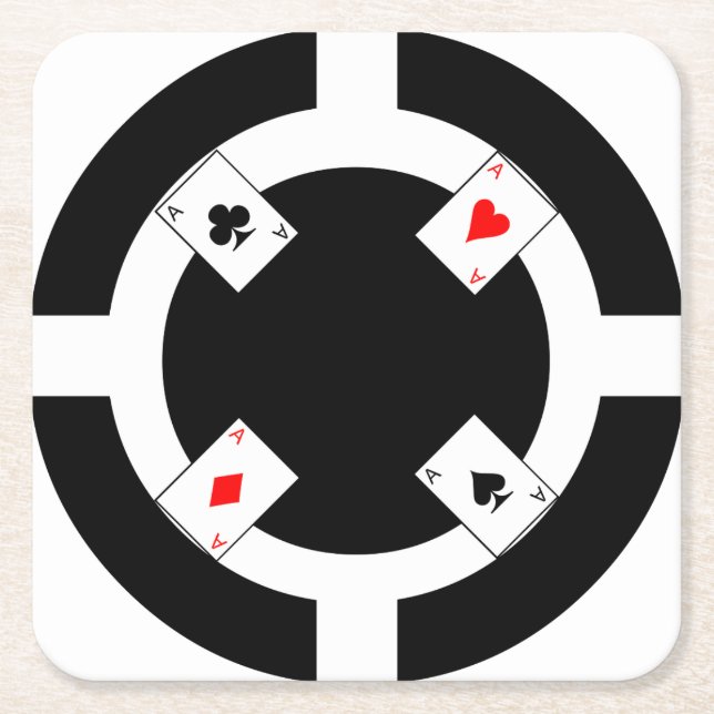 Dessous-de-verre Carré En Papier Jeton de poker - noir (Devant)