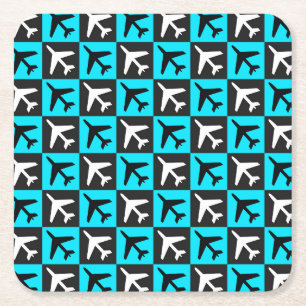 Dessous-de-verre Carré En Papier Jets d'aviation bleu géométrique