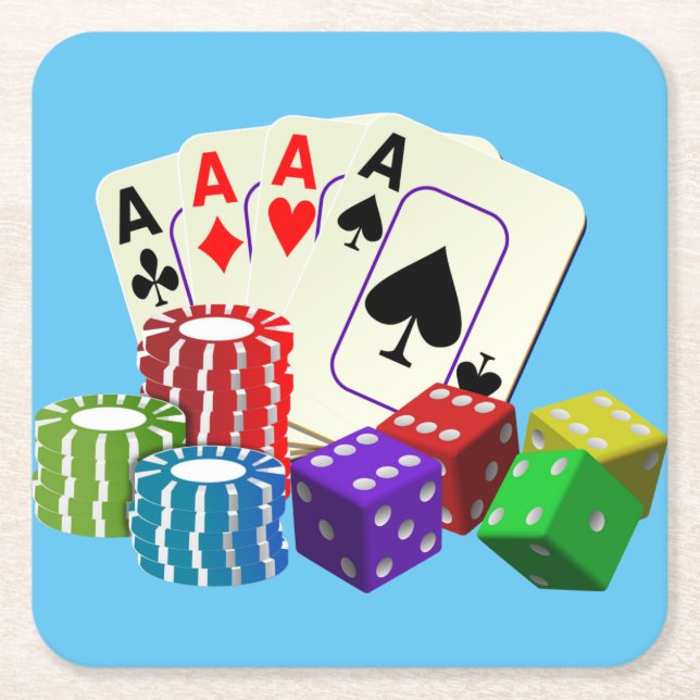 Dessous-de-verre Carré En Papier Jeu Casino Dice Poker jetons Cartes art (Devant)