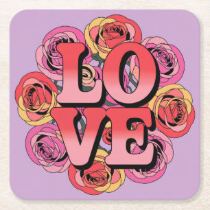 Dessous-de-verre Carré En Papier Jeu de Dessous de verre de Lavande d'amour rose ro