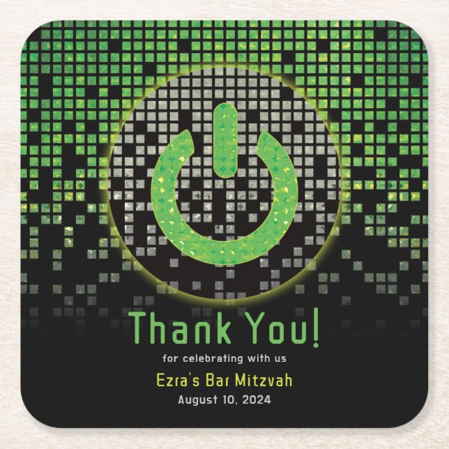 Dessous-de-verre Carré En Papier Jeu vidéo noir vert Gamer Bar Mitzvah (Devant)