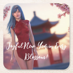 Dessous-de-verre Carré En Papier Jeune Cheongsam Beauté Poster pour le Nouvel An ch
