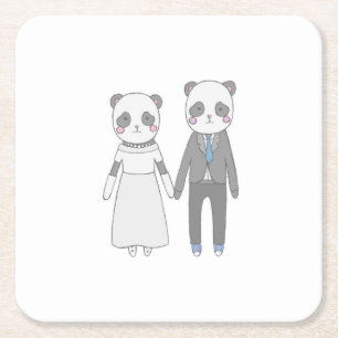 Dessous-de-verre Carré En Papier Jeune Couple de Mariés Panda Mignon – Mariée & Mar
