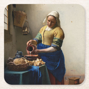 Dessous-de-verre Carré En Papier Johannes Vermeer - La Milkmaid