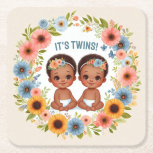 Dessous-de-verre Carré En Papier Joli African Twin Boys Baby shower Aquarelle