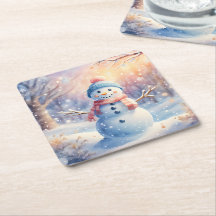 Joli bonhomme de neige aquarelle au cœur de l'hive