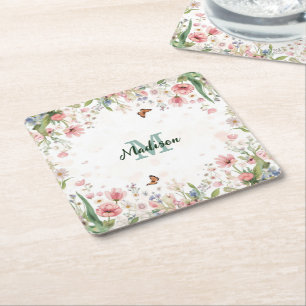 Dessous-de-verre Carré En Papier Joli bouquet de fleurs sauvages de printemps papil
