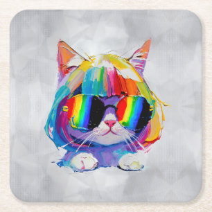 Dessous-de-verre Carré En Papier Joli Chat Mignon Drôle (Peinture N° 5)