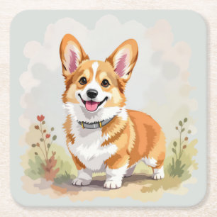 Dessous-de-verre Carré En Papier Joli chien Pembroke Welsh Corgi rouge