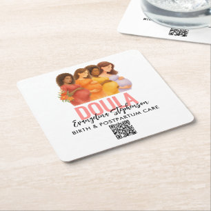 Dessous-de-verre Carré En Papier Joli code QR professionnel Doula de naissance post
