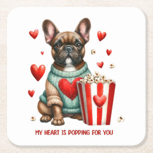 Dessous-de-verre Carré En Papier Joli cœur de la Saint-Valentin de Bouledogue Franç