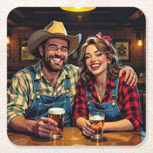 Dessous-de-verre Carré En Papier Joli couple de cow-boys de country et western dans