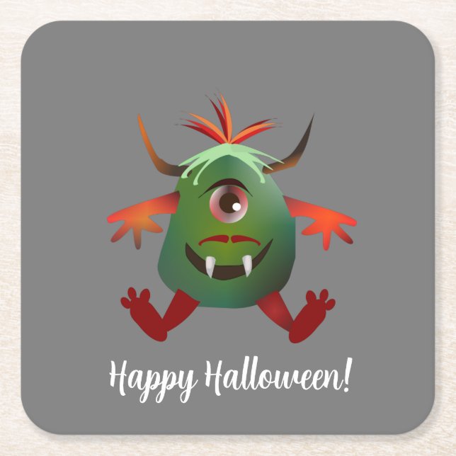 Dessous-de-verre Carré En Papier Joli Dessous de verre de papier monstre vert (Devant)