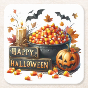 Dessous-de-verre Carré En Papier Joli Dessous de verre Halloween Candy Corn Papier