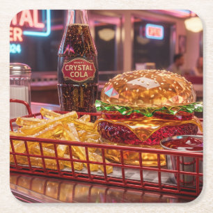 Dessous-de-verre Carré En Papier Joli diner rétro Burger et frites cristallins