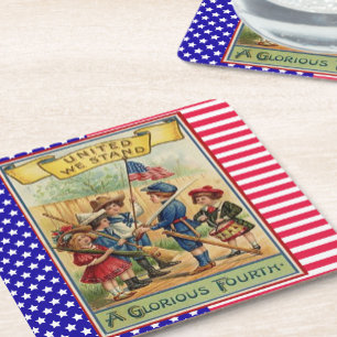 Dessous-de-verre Carré En Papier Joli Enfants Vintage 4 juillet Drapeau patriotique