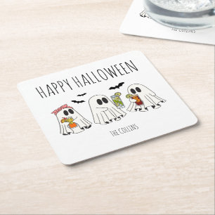 Dessous-de-verre Carré En Papier Joli Fantôme Rétro et Cocktails Joyeux Halloween