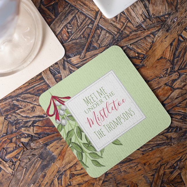Dessous-de-verre Carré En Papier Joli hiver Botanique de Noël Vert (Cute winter botanical Christmas greens coaster with festive holiday drink table decor.)