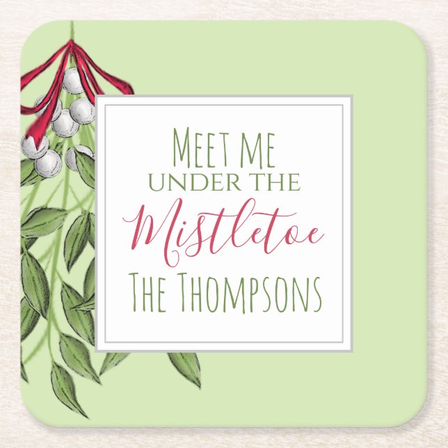 Dessous-de-verre Carré En Papier Joli hiver Botanique de Noël Vert (Devant)