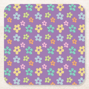 Dessous-de-verre Carré En Papier Joli motif fleuri à pois violet
