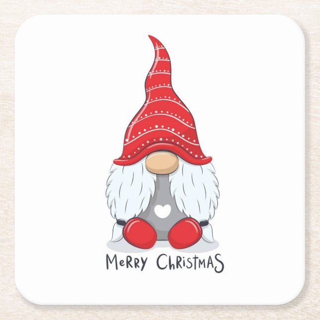 Dessous-de-verre Carré En Papier Joli Noël Gnome Aquarelle Art Boisson Coa (Devant)