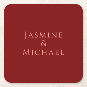 Dessous-de-verre Carré En Papier Joli Noms Propres Minimaliste Rouge Foncé & Pêche