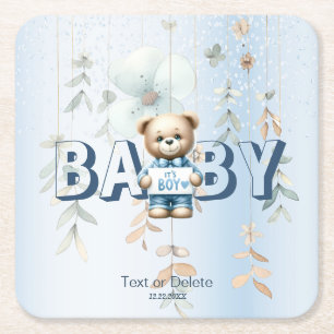 Dessous-de-verre Carré En Papier Joli ours en peluche bleu floral magnifique