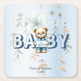 Dessous-de-verre Carré En Papier Joli ours en peluche bleu floral magnifique