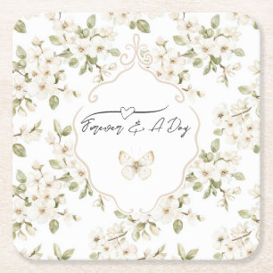 Dessous-de-verre Carré En Papier Joli Papillon d'Arbre Fleurissant Crème Mariage