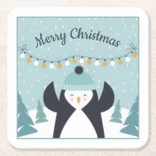 Dessous-de-verre Carré En Papier Joli Penguin Winter Art Joyeux Noël