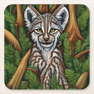 Dessous-de-verre Carré En Papier Joli Petit Lynx Kitten adorable