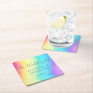 Dessous-de-verre Carré En Papier Joli Rainbow Fade Personnalisé Mariage LGBTQ