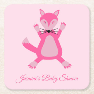Dessous-de-verre Carré En Papier Joli rose bébé fille Fox Baby shower personnalisé