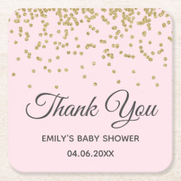 Dessous-de-verre Carré En Papier Joli Rose Pâle Doré Merci Baby Shower