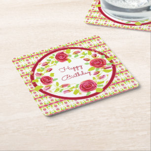 Dessous-de-verre Carré En Papier Jolie Bourgogne et rose floral conçu