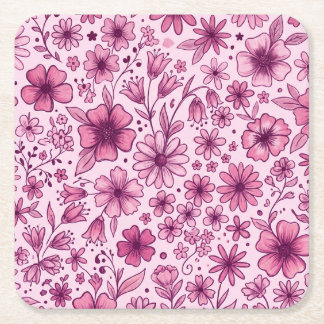 Dessous-de-verre Carré En Papier Jolie Fête d'Anniversaire aux Fleurs Sauvages Rose