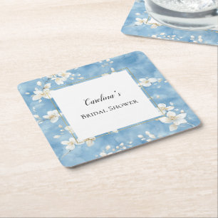 Dessous-de-verre Carré En Papier Jolie Fête de Mariage Fleurs Blanches Bleu Ciel  