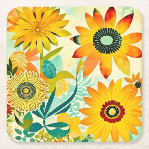 Dessous-de-verre Carré En Papier Jolie folk Art Fleurs Jaunes