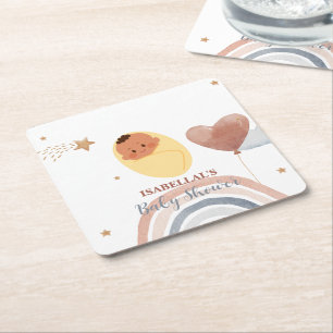 Dessous-de-verre Carré En Papier Jolie lune étoile bébé afro-américain shower