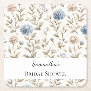 Dessous-de-verre Carré En Papier Jolie Mariage Fleurs Bleues Crème Douche de Mariée