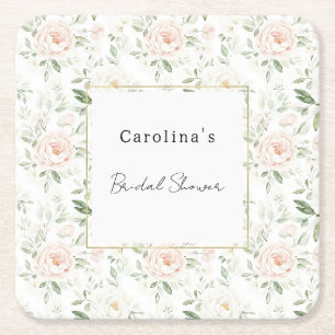 Dessous-de-verre Carré En Papier Jolie Mariage Floral Rose Pâle Fête de Mariée
