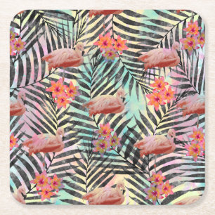 Dessous-de-verre Carré En Papier Jolie peinture florale à la mode de flamants trop