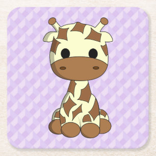 Dessous-de-verre Carré En Papier Jolie petite girafe kawaii dessin animé fille des