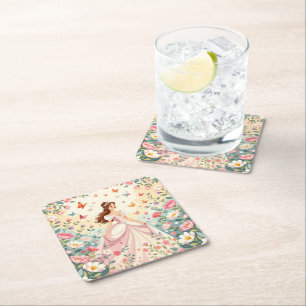 Dessous-de-verre Carré En Papier Jolie princesse avec papillons