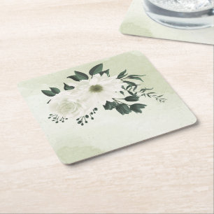 Dessous-de-verre Carré En Papier jolie verdure florale blanche