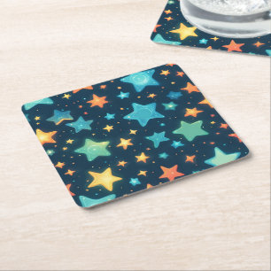 Dessous-de-verre Carré En Papier Jolies étoiles lumineuses sur fond bleu