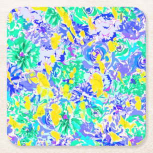 Dessous-de-verre Carré En Papier Jolies fleurs de printemps abstraites colorées