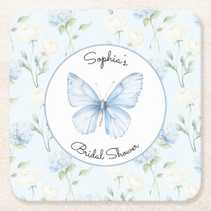 Dessous-de-verre Carré En Papier Jolies Fleurs D'hortensia Bleu Shower De Mariée