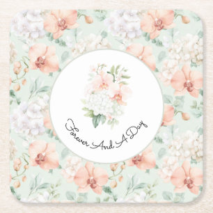 Dessous-de-verre Carré En Papier Jolies Fleurs d'Orchidée de Pêche à la Menthe Mar