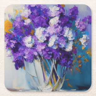 Dessous-de-verre Carré En Papier Jolies Fleurs Violettes Vintage